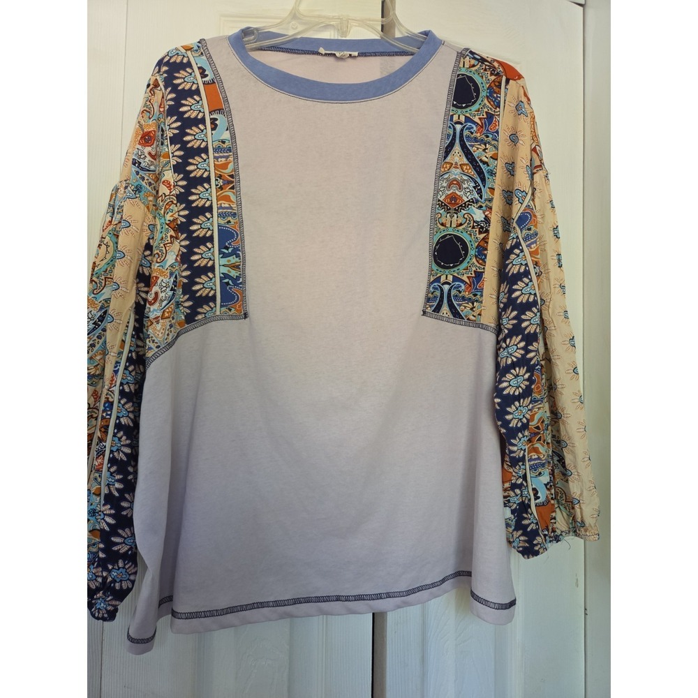 Easel Shirt Womens Medium Paisley Balloon Sleeve Boho Patchwork Jersey Top